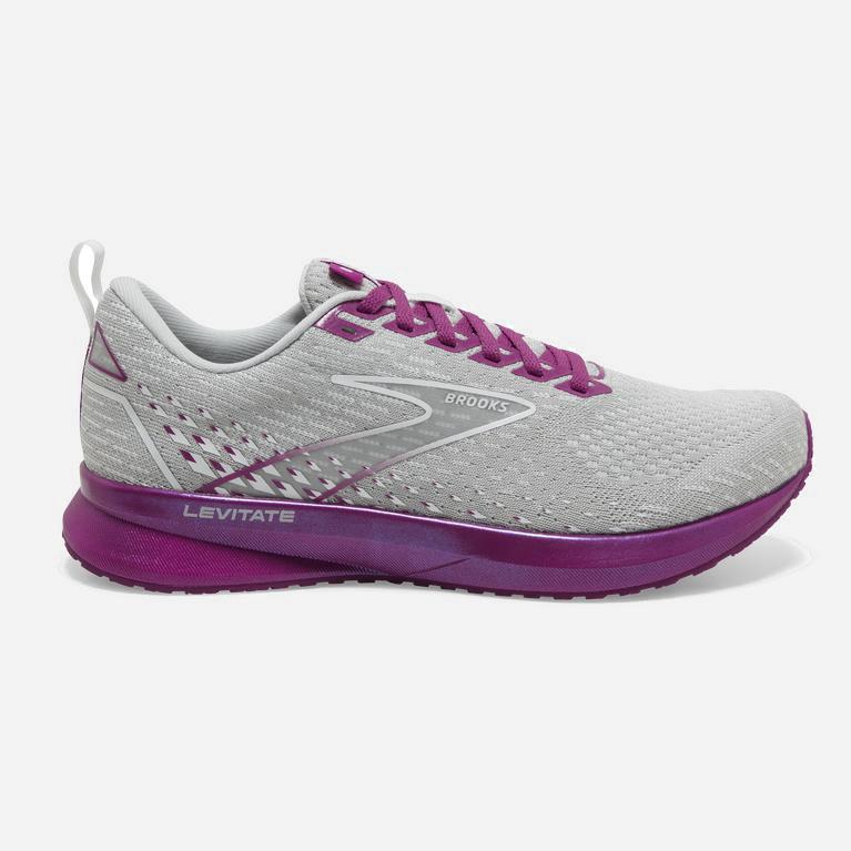 Tenis Brooks Levitate 5 - Zapatillas Para Correr En Asfalto Mujer - Gris / Lavanda Moradas (GKNH-821